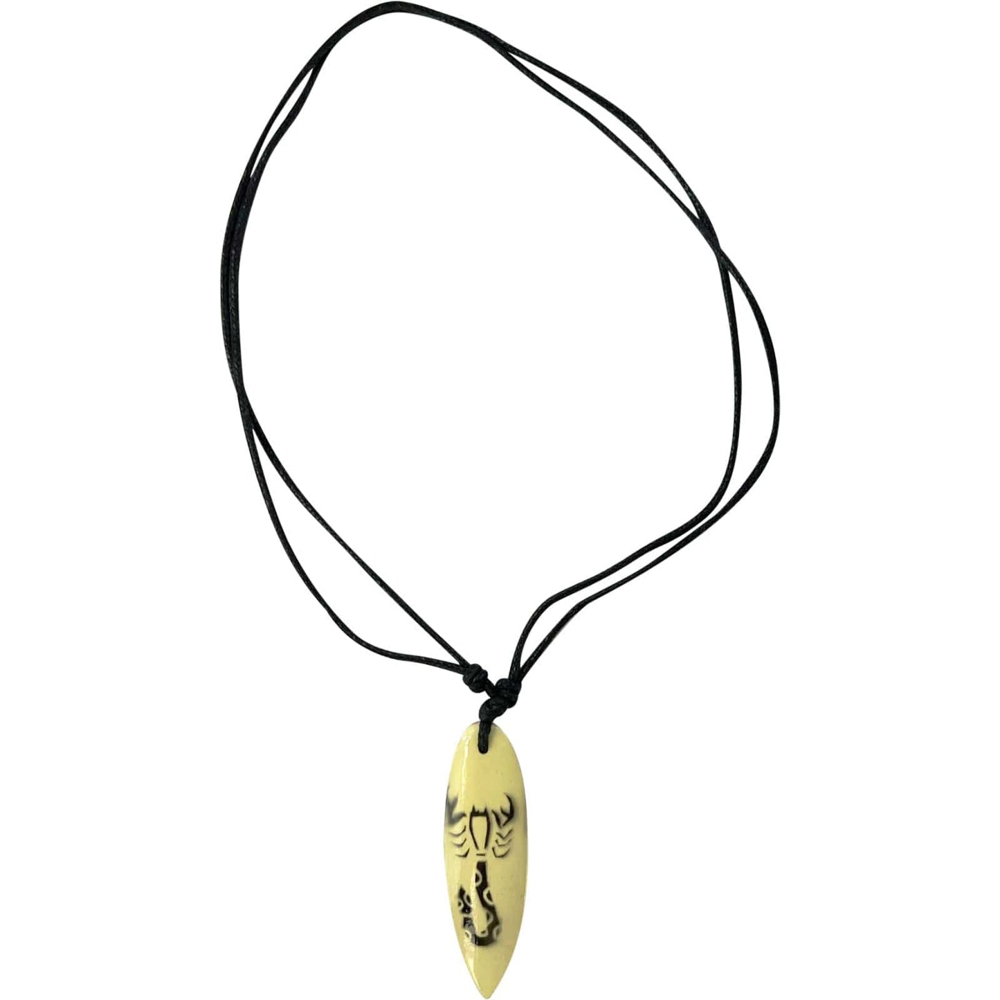 Scorpion Wood Surfboard Pendant Necklace Black Cord Chain Mens Womens Jewellery