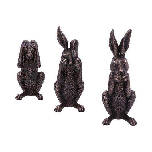 See No, Hear No, Speak No Evil Bronze Hare Figurines