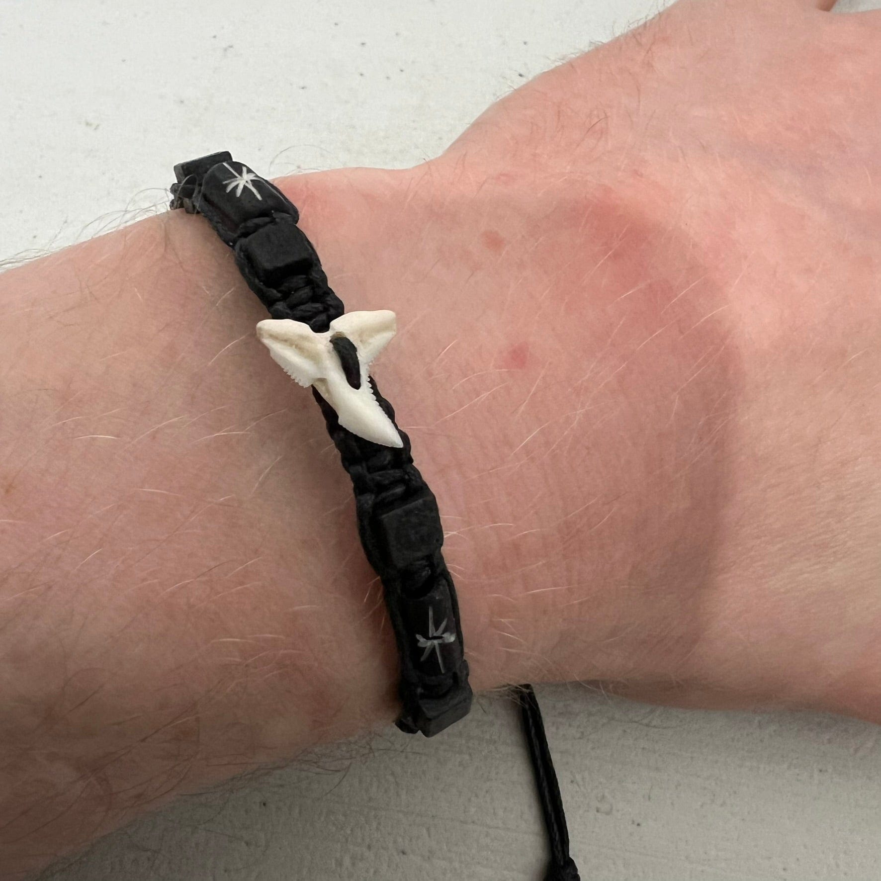 Shark Tooth Black Cotton Bracelet Wristband Bangle Mens Womens Ladies Jewellery