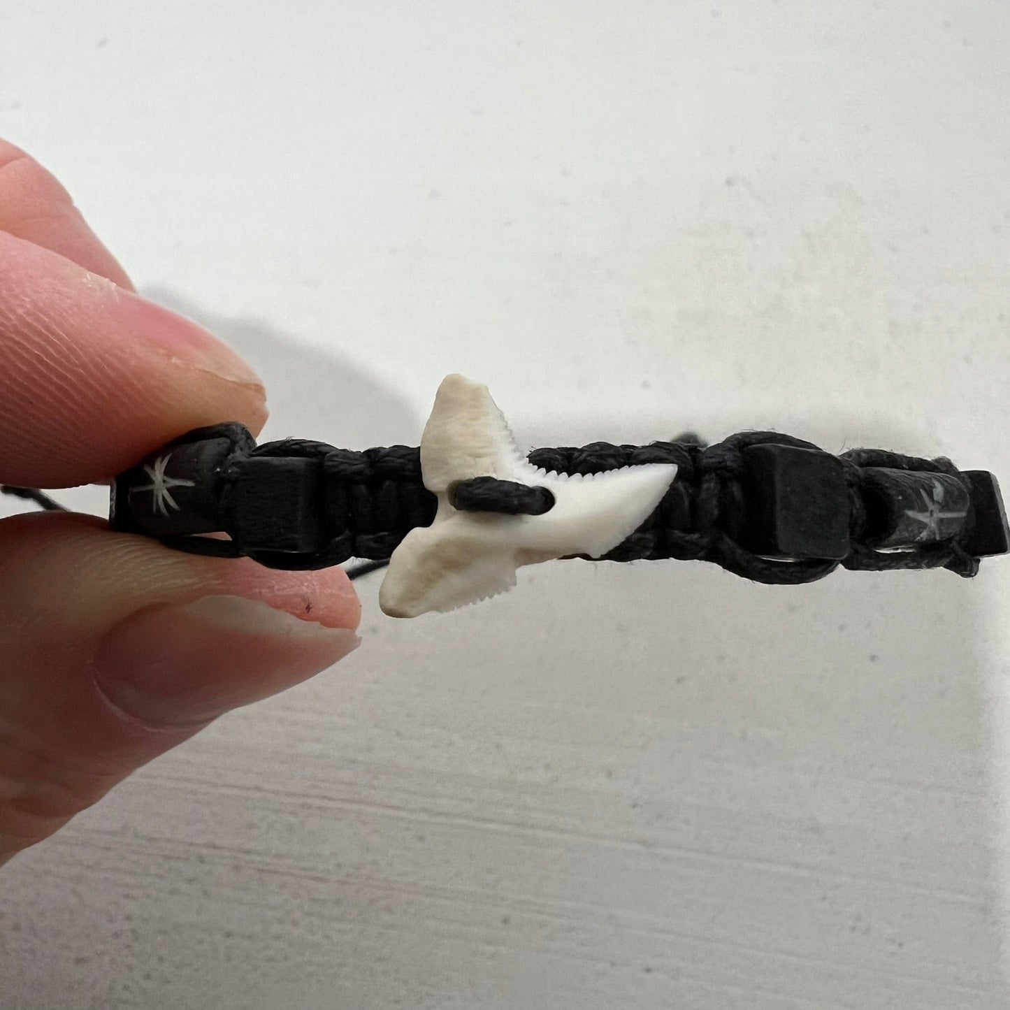 Shark Tooth Black Cotton Bracelet Wristband Bangle Mens Womens Ladies Jewellery