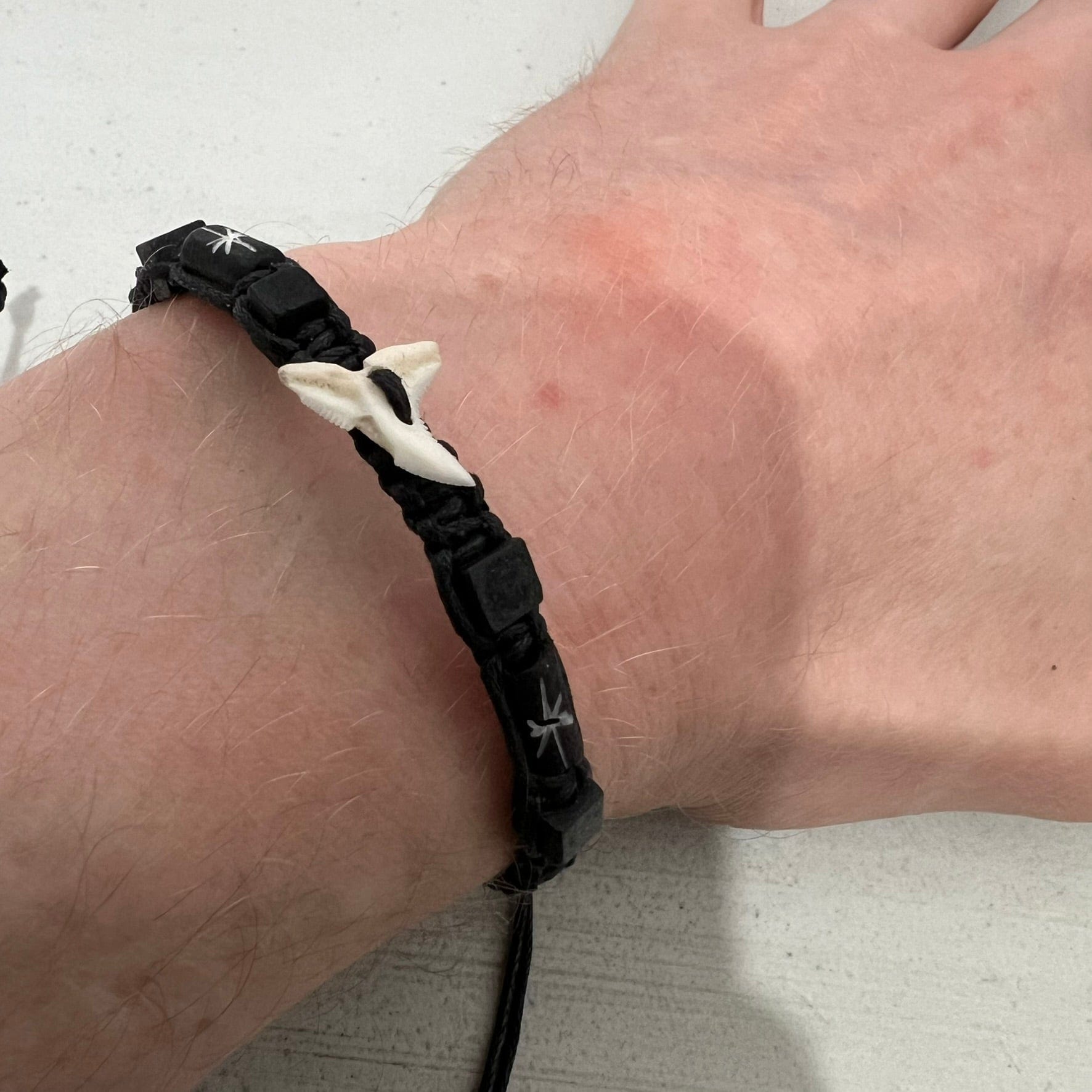Shark Tooth Black Cotton Bracelet Wristband Bangle Mens Womens Ladies Jewellery