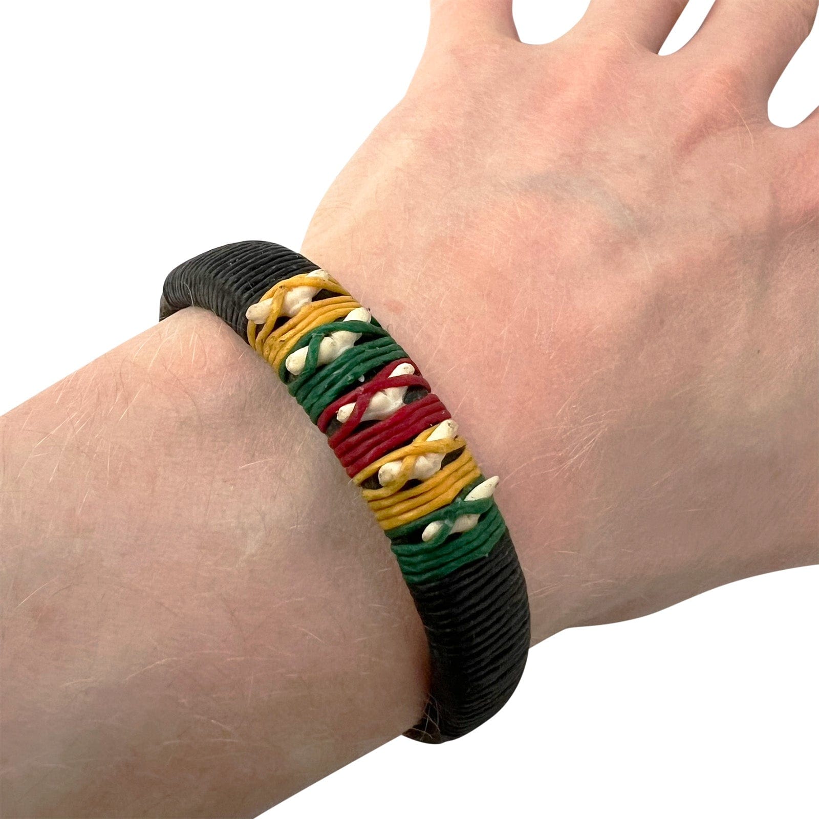 Shark Tooth Black Leather Bracelet Wristband Bangle Mens Womens Rasta Jewellery