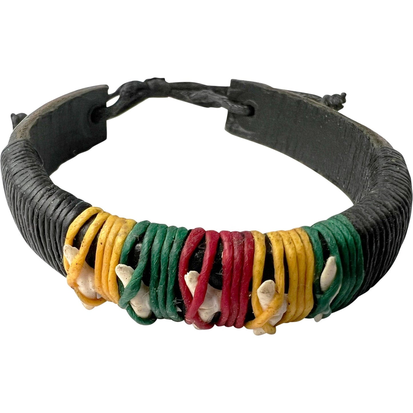 Shark Tooth Black Leather Bracelet Wristband Bangle Mens Womens Rasta Jewellery