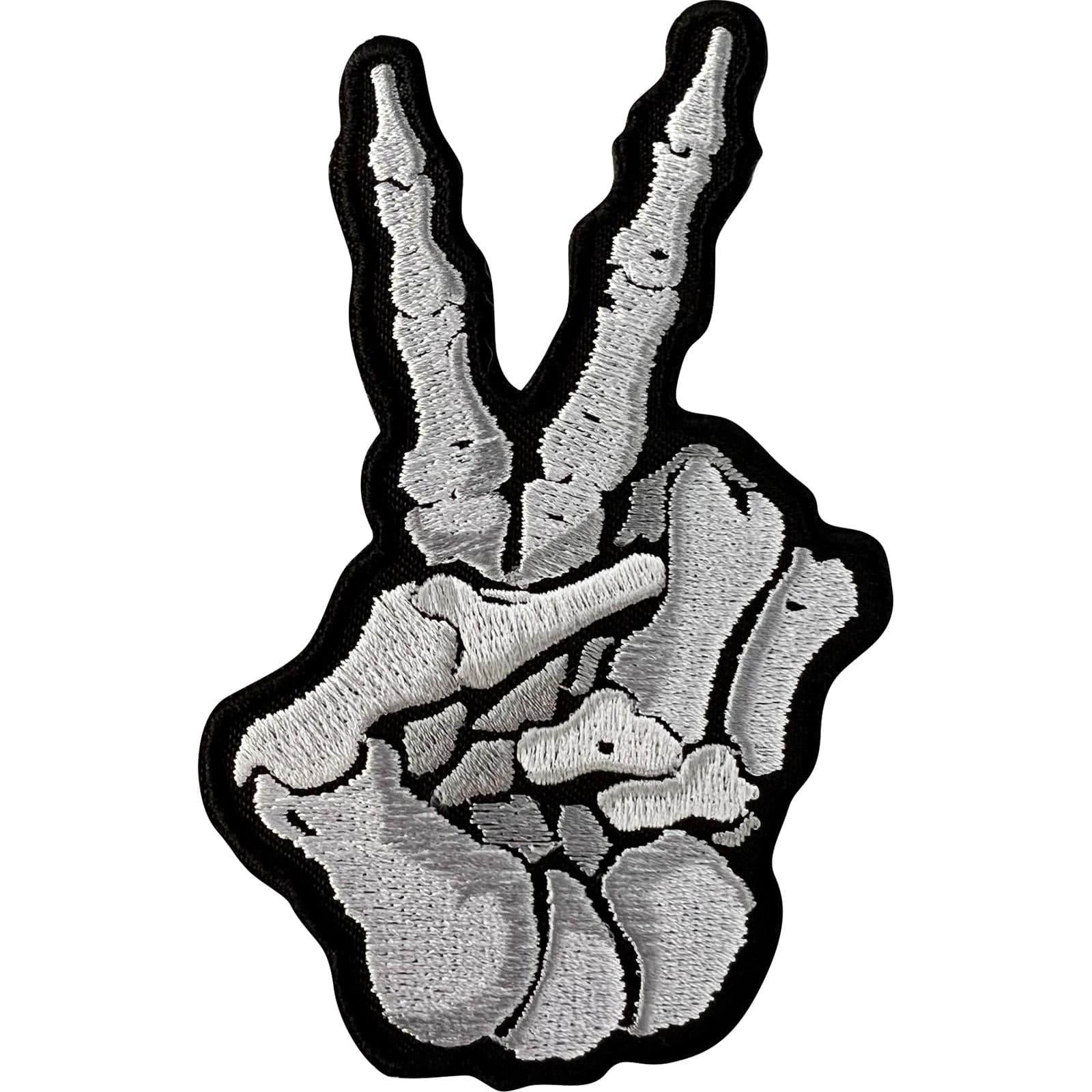 Skeleton Hand Peace V Sign Embroidery Patch Iron Sew On Cloth Embroidered Badge