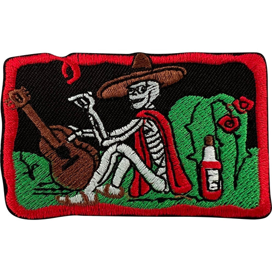 Skeleton Patch Iron Sew On Sombrero Hat Cactus Guitar Tequila Embroidered Badge
