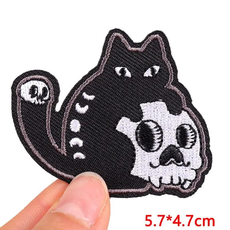 Skull Black Cat Patch Iron Sew On Clothes T Shirt Jeans Dress Embroidered Badge