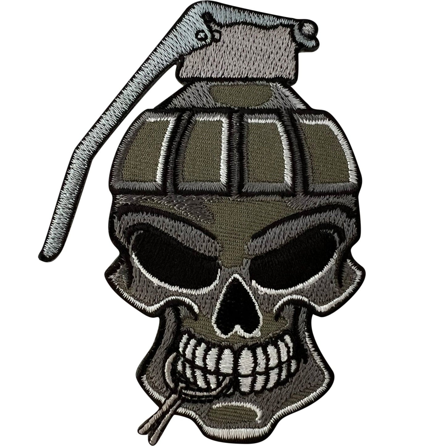 Skull Grenade Patch Iron Sew On Clothes Bag Army Military Green Embroidery Badge
