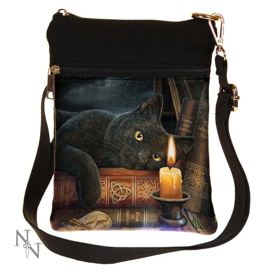 Small The Witching Hour Fantasy Witch Cat Shoulder Bag by Lisa Parker