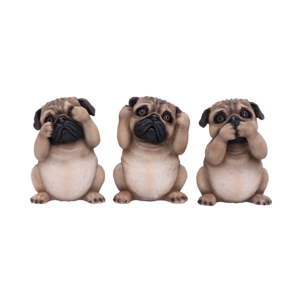 Three Wise Pugs Dog Ornaments