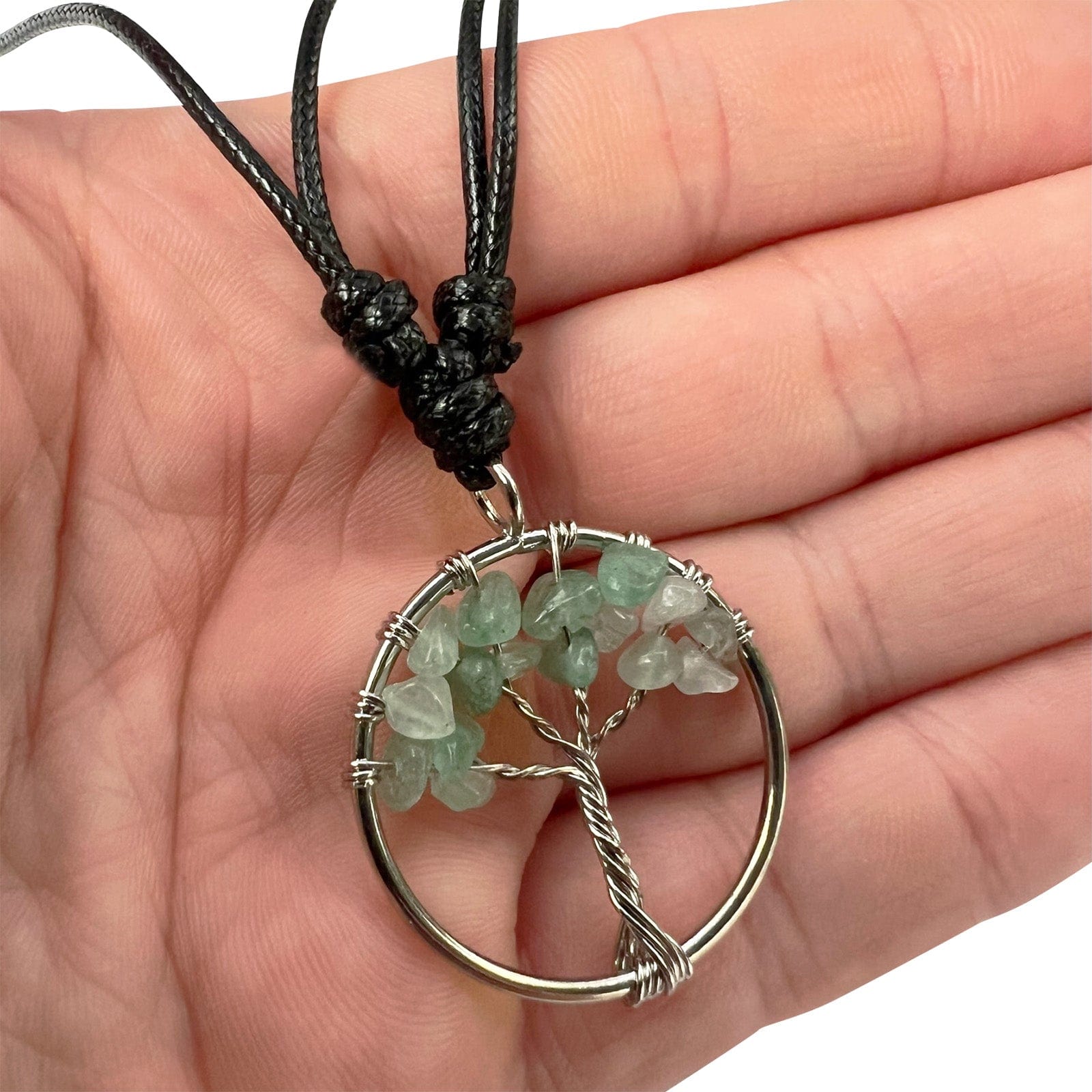 Tree Of Life Green Aventurine Quartz Crystal Pendant Necklace Chain Jewellery