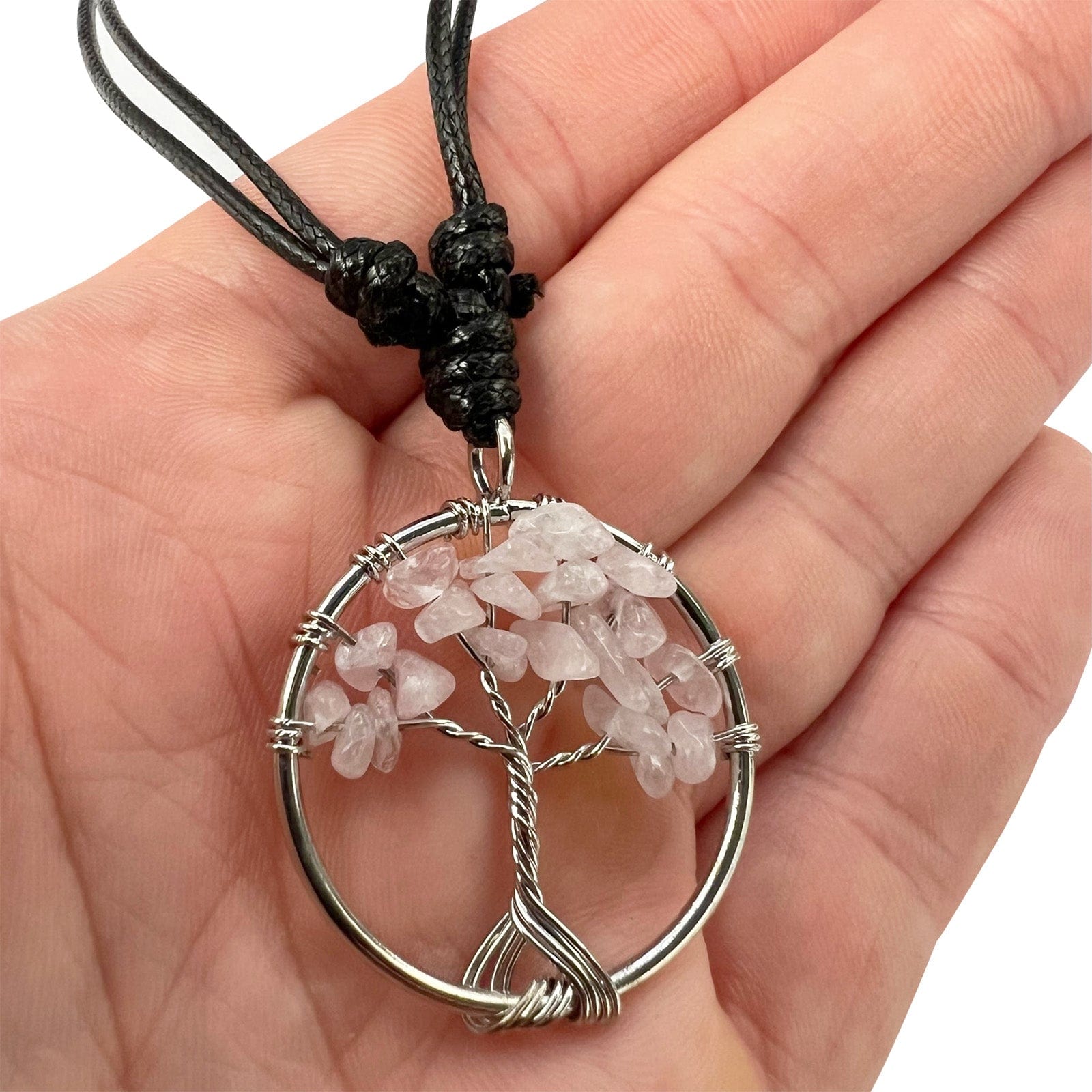 Tree Of Life Rose Quartz Pendant Necklace Chain Womens Mens Pink Crystal Jewelry