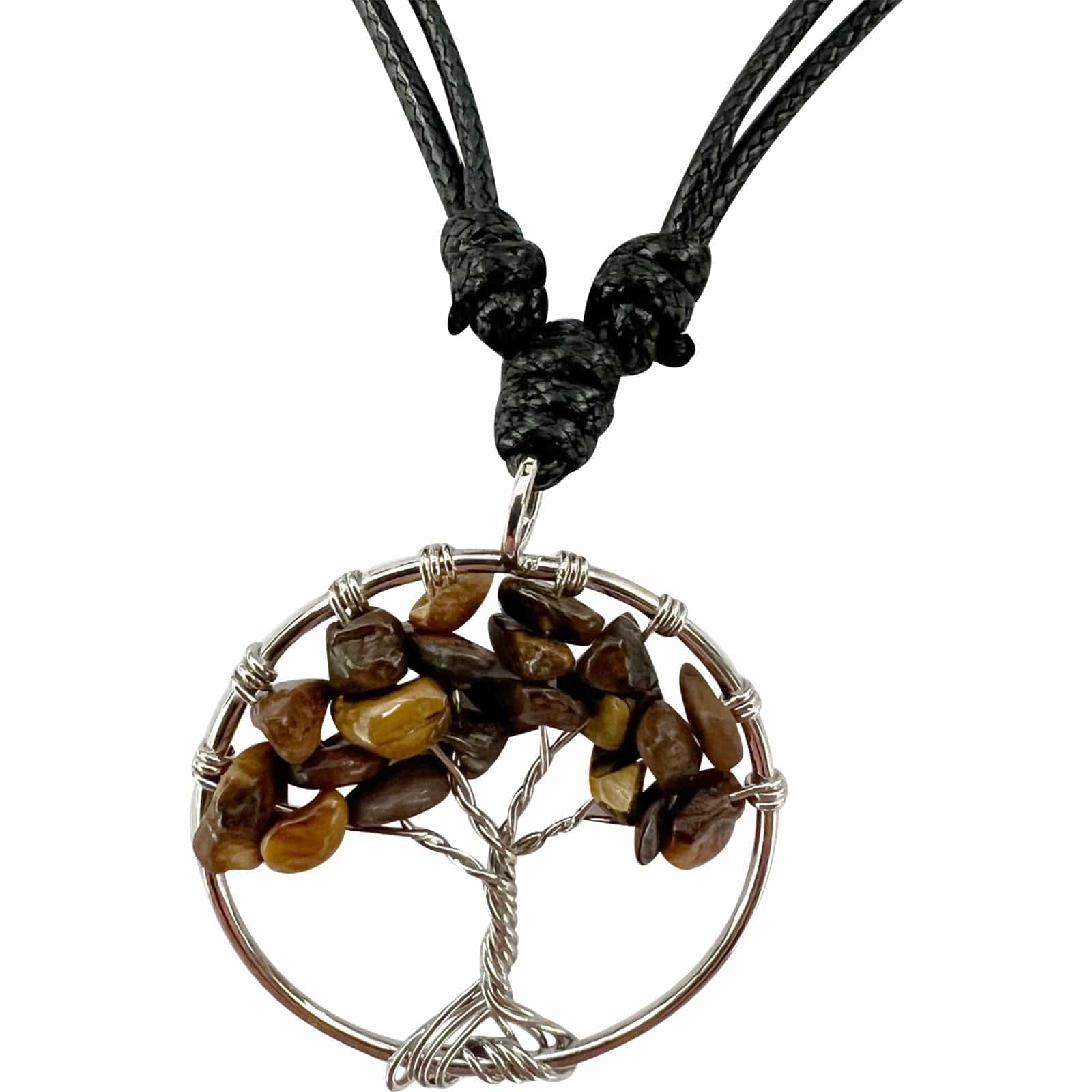Tree Of Life Tiger Eye Pendant Necklace Cord Chain Womens Mens Crystal Jewellery