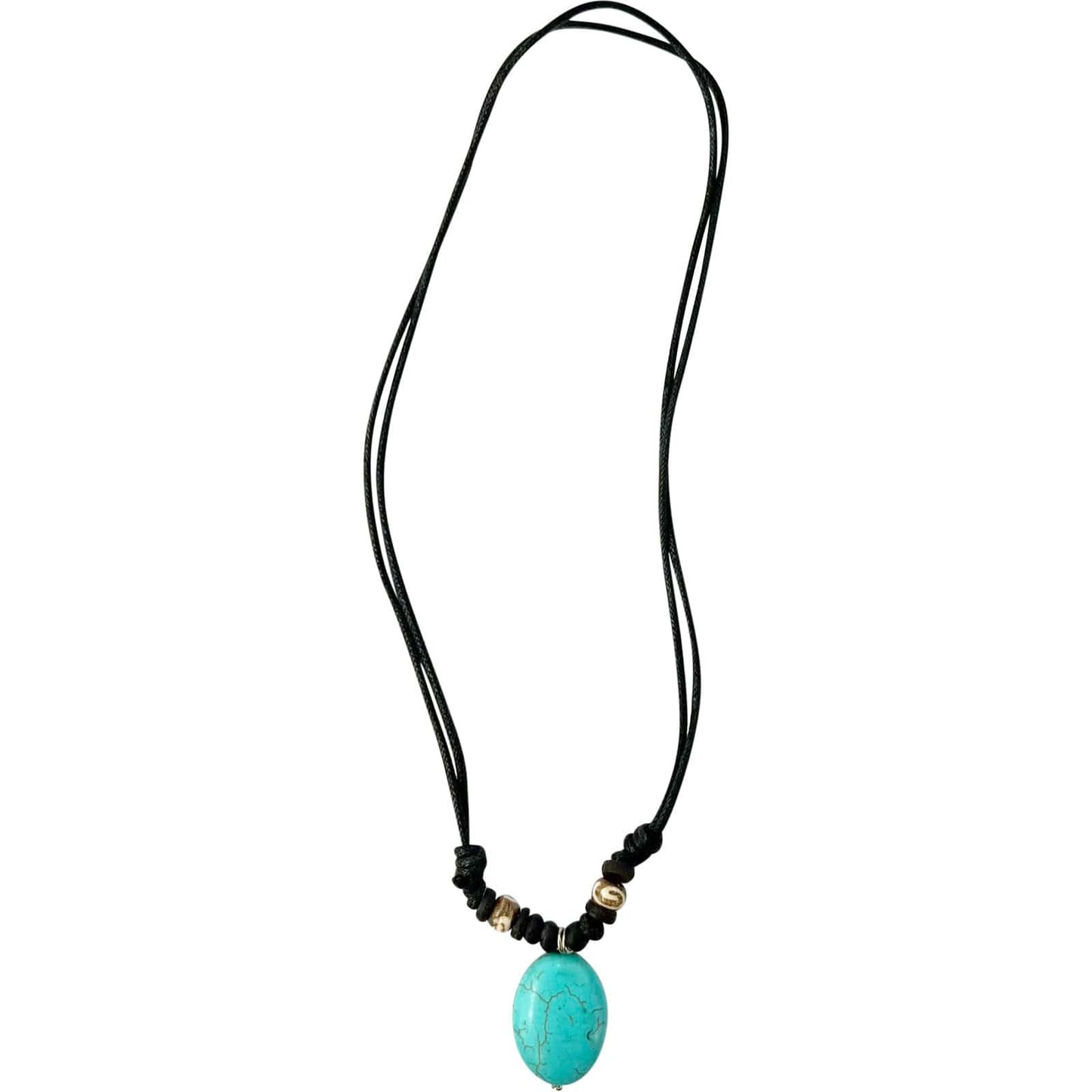 Turquoise Pendant Beads Necklace Black Cotton Cord Chain Mens Womens Jewellery