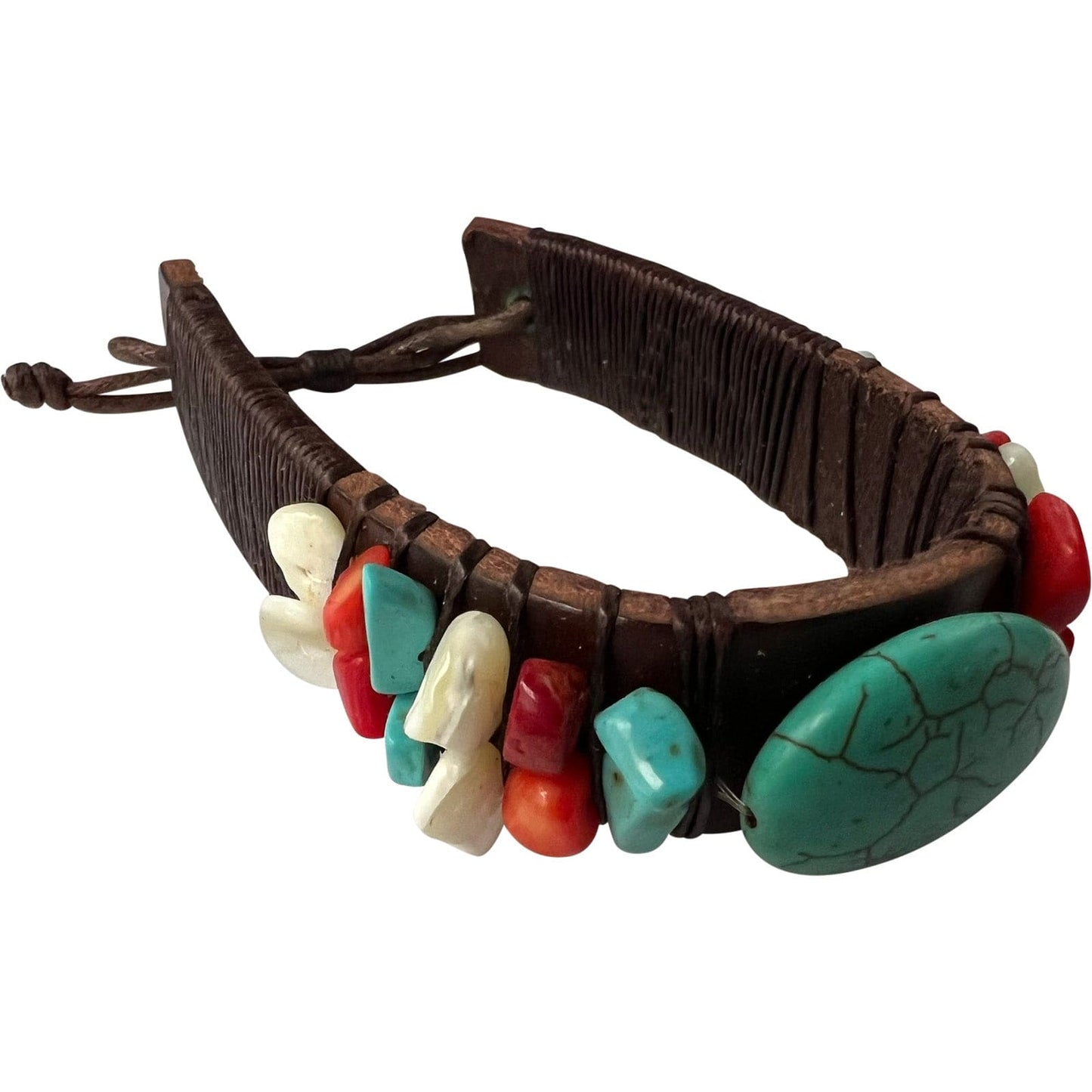 Turquoise Stone Brown Leather Bracelet Wristband Bangle Mens Ladies Jewellery