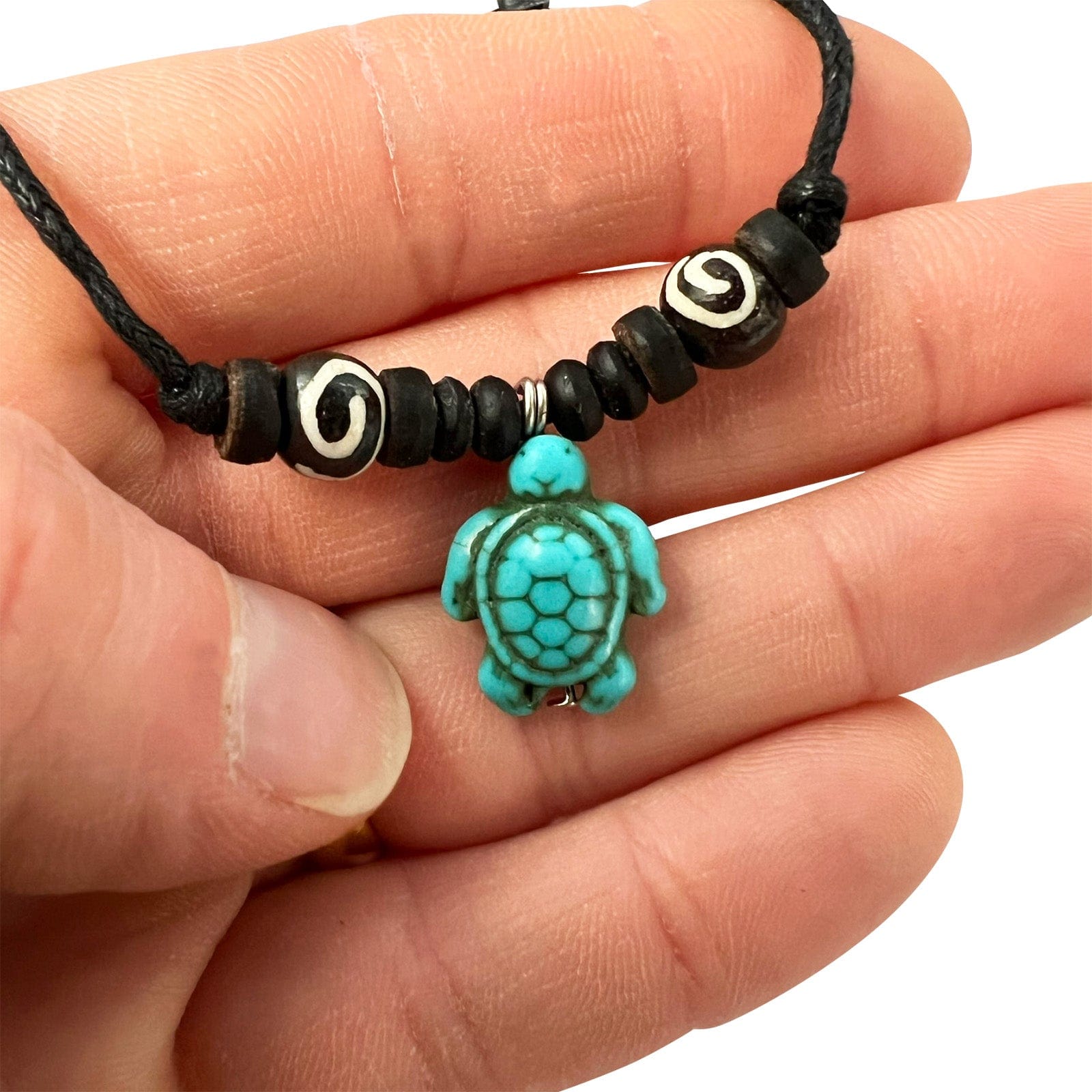Turquoise Turtle Pendant Beaded Black Cord Chain Necklace Mens Womens Jewellery