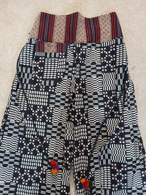 White Geometric Palazzo Wide Leg Black Thai Japanese Pants Baggy Harem Trousers