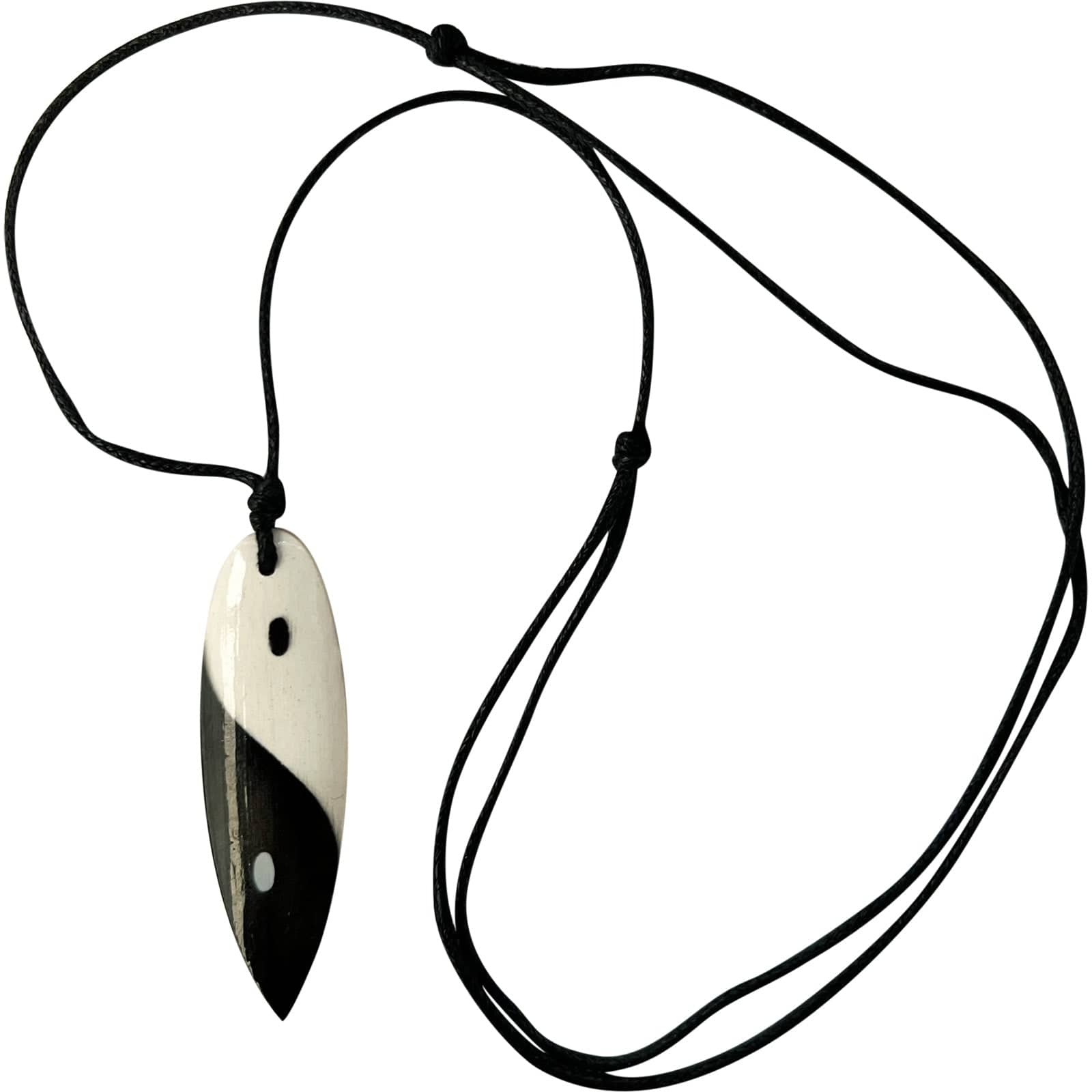 Yin and Yang Surfboard Pendant Necklace Black Cord Chain Mens Womens Jewellery