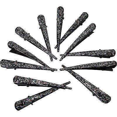 12 x Black Sparkly Glittery Hair Beak Clips Concorde Grips Claws Clamps Grasps