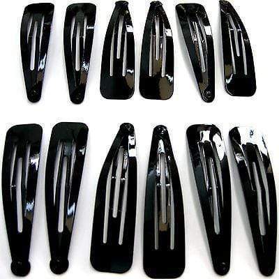 12 x Plain Black Snap Hair Clips Grips Barrettes Girls Kids Toddlers Accessories