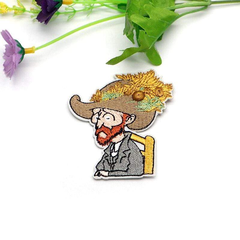 2 Quantity of Vincent Van Gogh Patch Wearing a Sunflower Hat Iron On Patch Sew On Patch Embroidered Badge Embroidery Motif