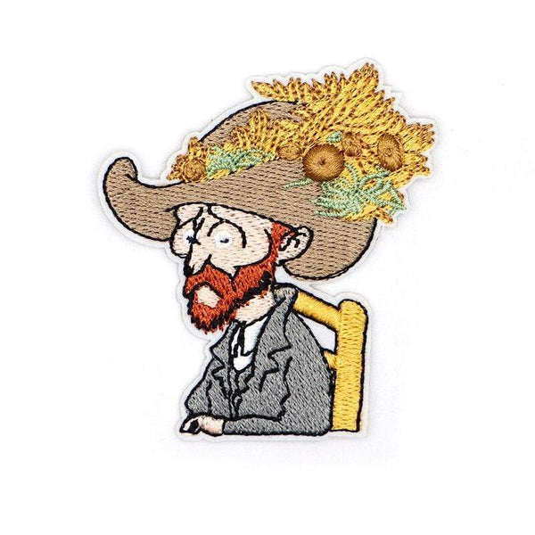 2 Quantity of Vincent Van Gogh Patch Wearing a Sunflower Hat Iron On Patch Sew On Patch Embroidered Badge Embroidery Motif