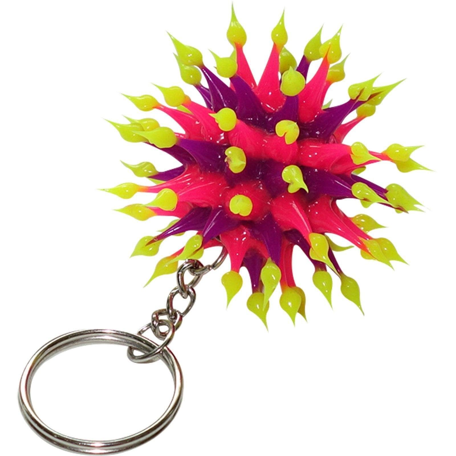 2 X Bright Colourful Spiky Ball Keyrings Rubber Silicone Fluorescent Keychains