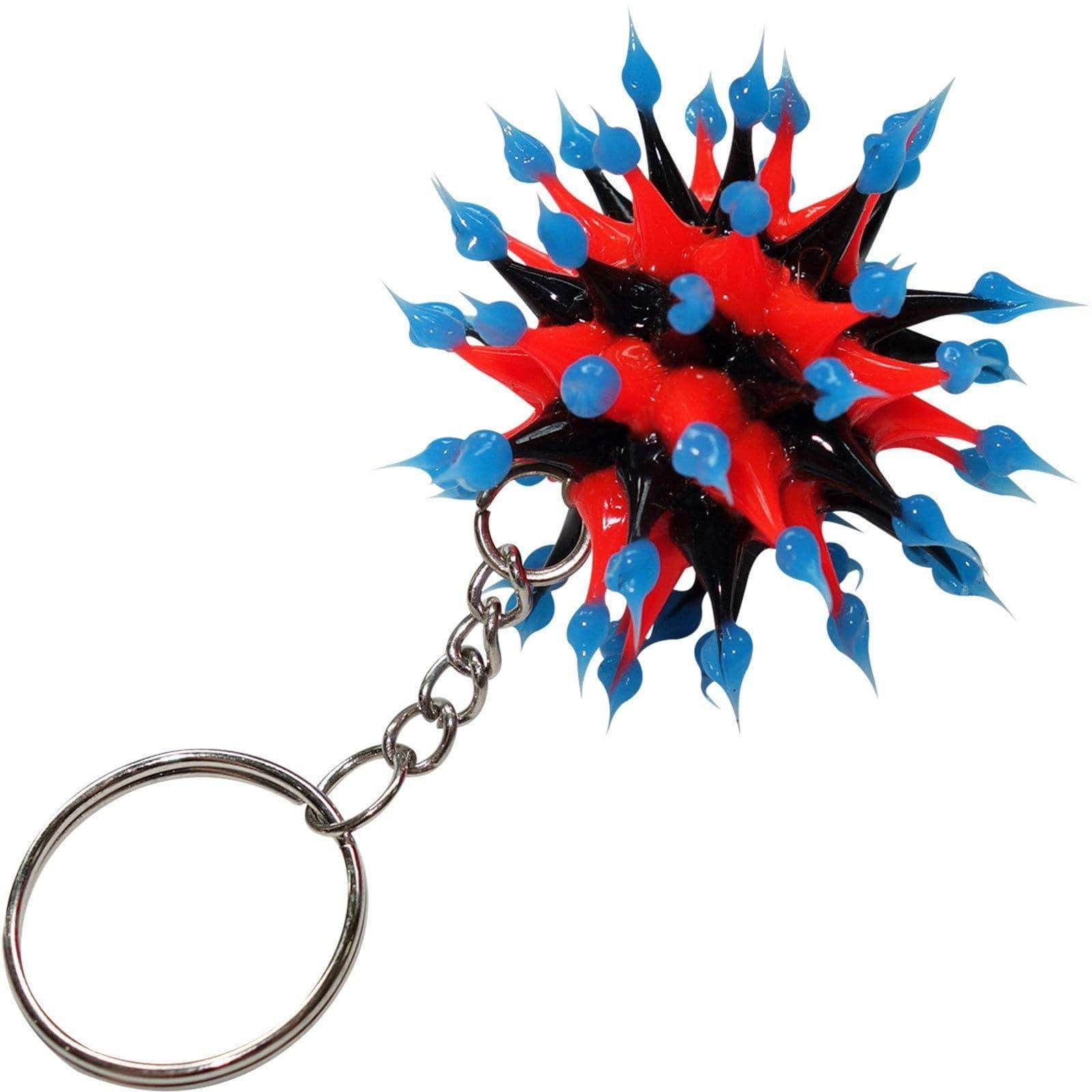 2 X Bright Colourful Spiky Neon Ball Keyrings Rubber Silicone Keychains Key Fobs