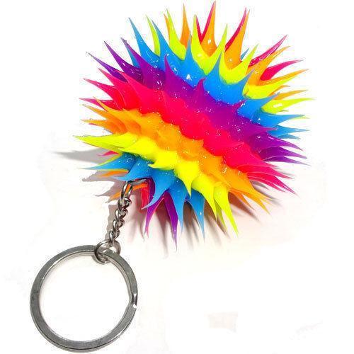 2 X Bright Rainbow Neon Ball Keyrings UV Rubber Silicone Key Fobs Keychains Toys