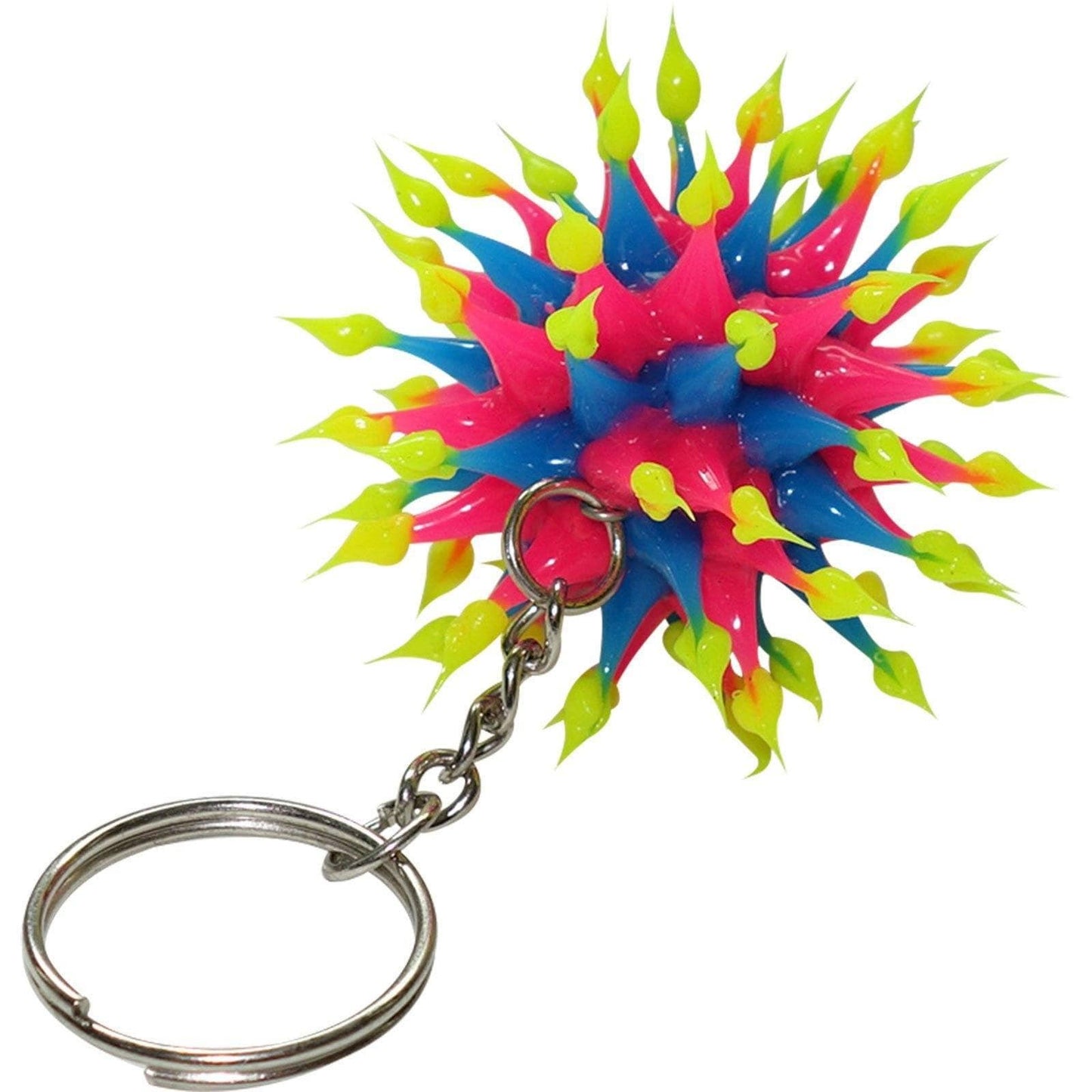 2 X Bright Spiky Ball Keyrings Rubber Silicone Keychains Key Ring Chains Toys