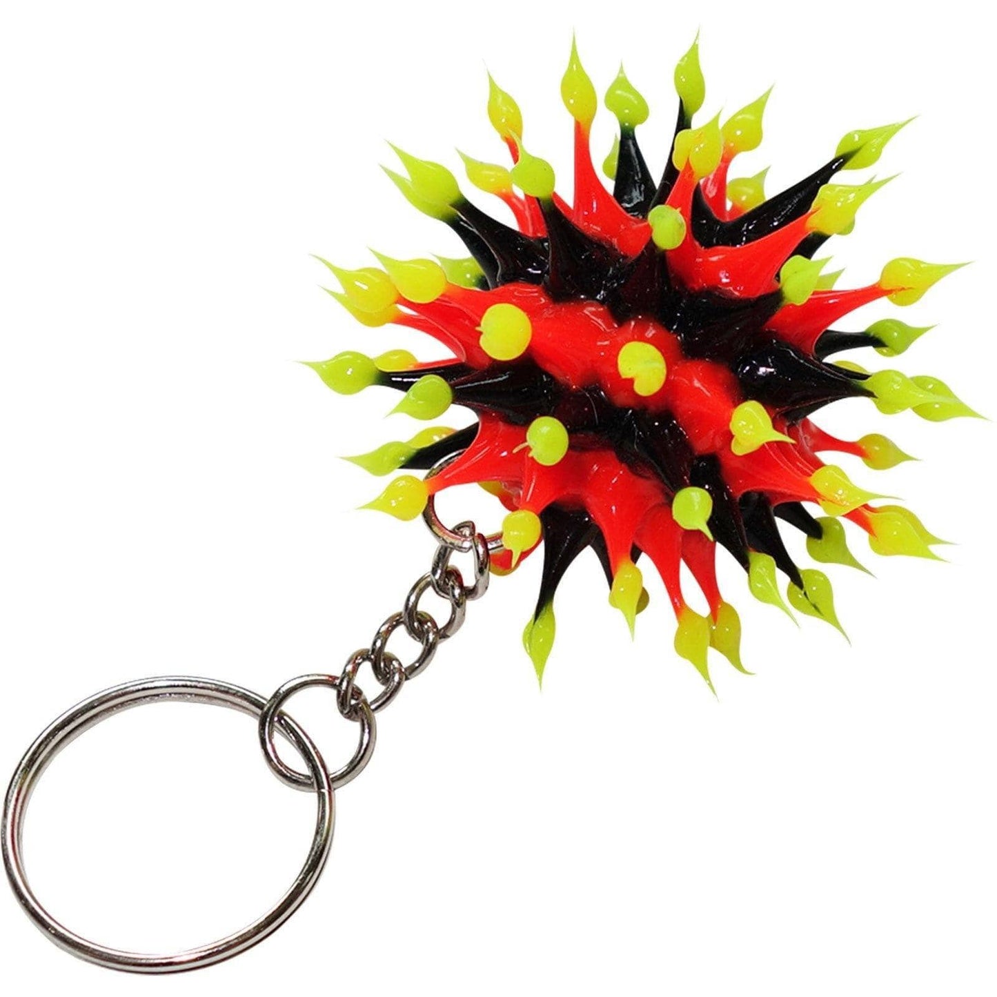 2 X Bright Spiky Neon Ball Keyrings Rubber Silicone Keychains Key Ring Fobs Toys