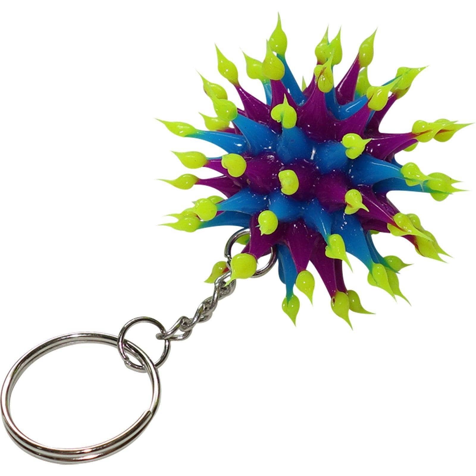 2 X Fun Bright Spiky Neon Ball Keyrings Rubber Silicone Keychains Key Chain Fobs