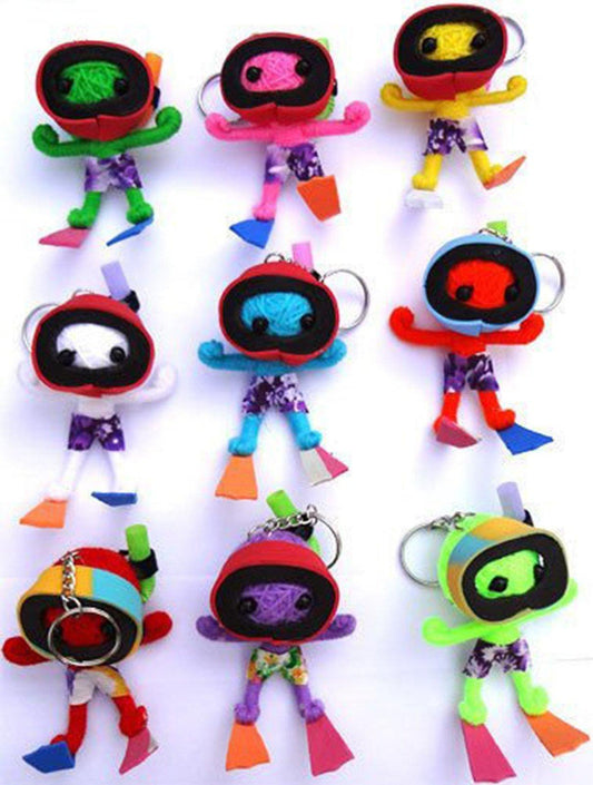 2 X Random Voodoo Doll Keyrings Keychains in Scuba Diving Snorkel Mask Flippers