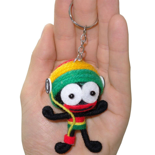 2 X Reggae Music Voodoo Dolls in Headphones Rasta Hat Keyring Charms Bob Marley