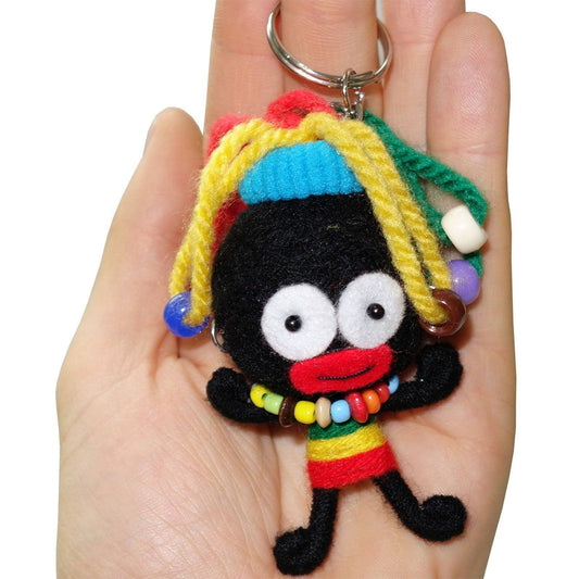 2 X Reggae Rasta Voodoo Doll Keyrings Wearing Hairband Beads Necklace Bob Marley