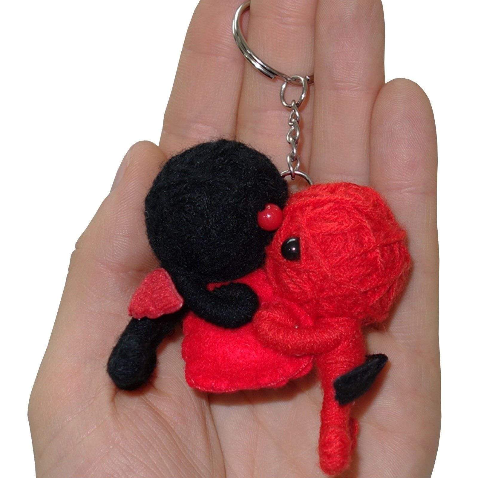 2 X Voodoo Doll Keyrings Valentines Day Red Love Heart Cherubs Couple Key Chains