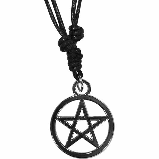5 Point Star Circle Pentagram Pendant Necklace Cord Chain Mens Womens Jewellery