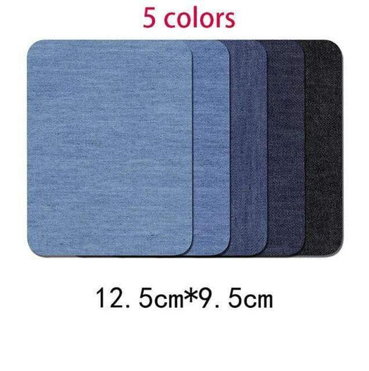 5pcs 12.5 cm x 9.5 cm Black and Blue Denim Patches Iron On Sew On Denim Shirt Jeans Clothes Elbow Knee Repair Patch Embroidered Badge