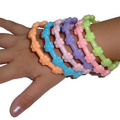 6 x Girls Kids Toddler Bracelets Wristbands Flower Floral Bangles Childrens Toy