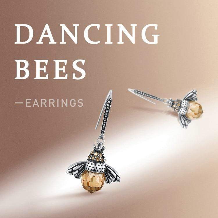 925 Sterling Silver Bumble Bee Hook Dangle Drop Earrings