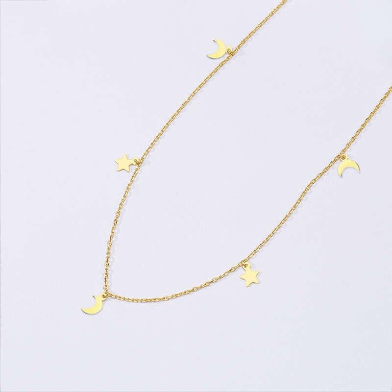 Gold Moon and Stars 925 Sterling Silver Chains Necklaces Chokers Cross Heart Triangle Moon Star Geometric Round