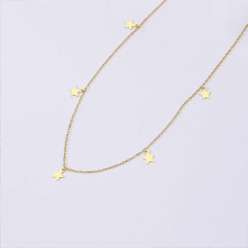 Gold Stars 925 Sterling Silver Chains Necklaces Chokers Cross Heart Triangle Moon Star Geometric Round