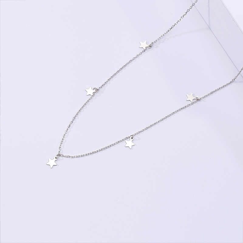 Silver Stars 925 Sterling Silver Chains Necklaces Chokers Cross Heart Triangle Moon Star Geometric Round