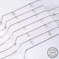 925 Sterling Silver Chains Necklaces Chokers Cross Heart Triangle Moon Star Geometric Round