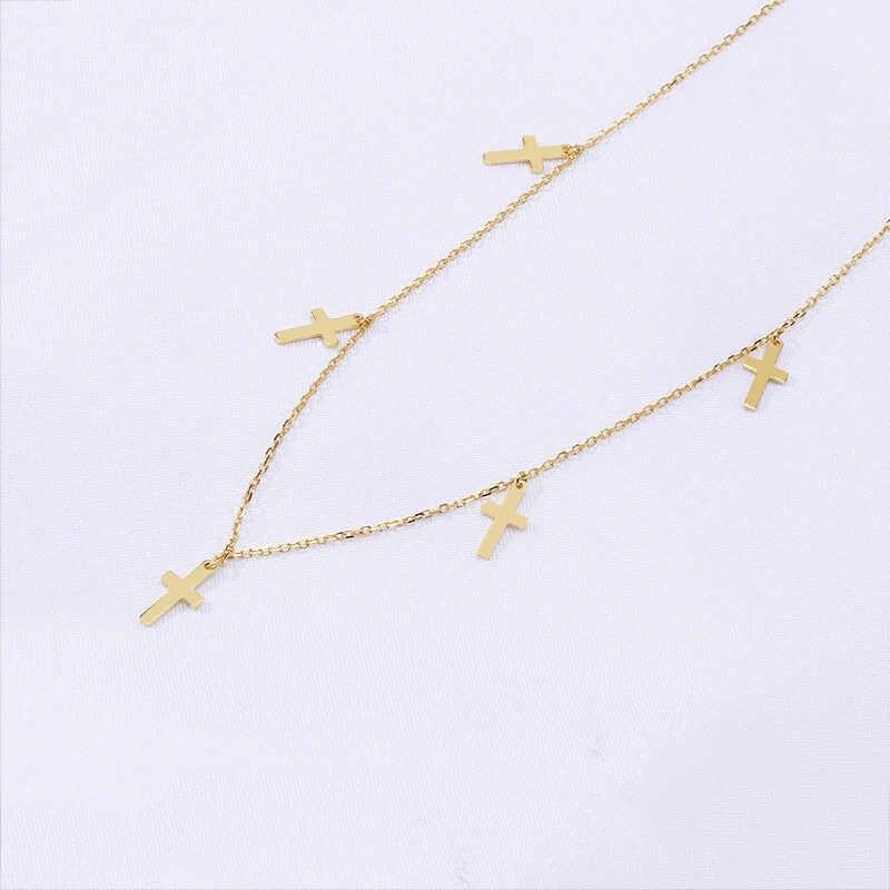 Gold Crosses 925 Sterling Silver Chains Necklaces Chokers Cross Heart Triangle Moon Star Geometric Round