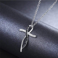 925 Sterling Silver Cross Necklace Chain Black Spinel Stones Zircon Crystal Pendant