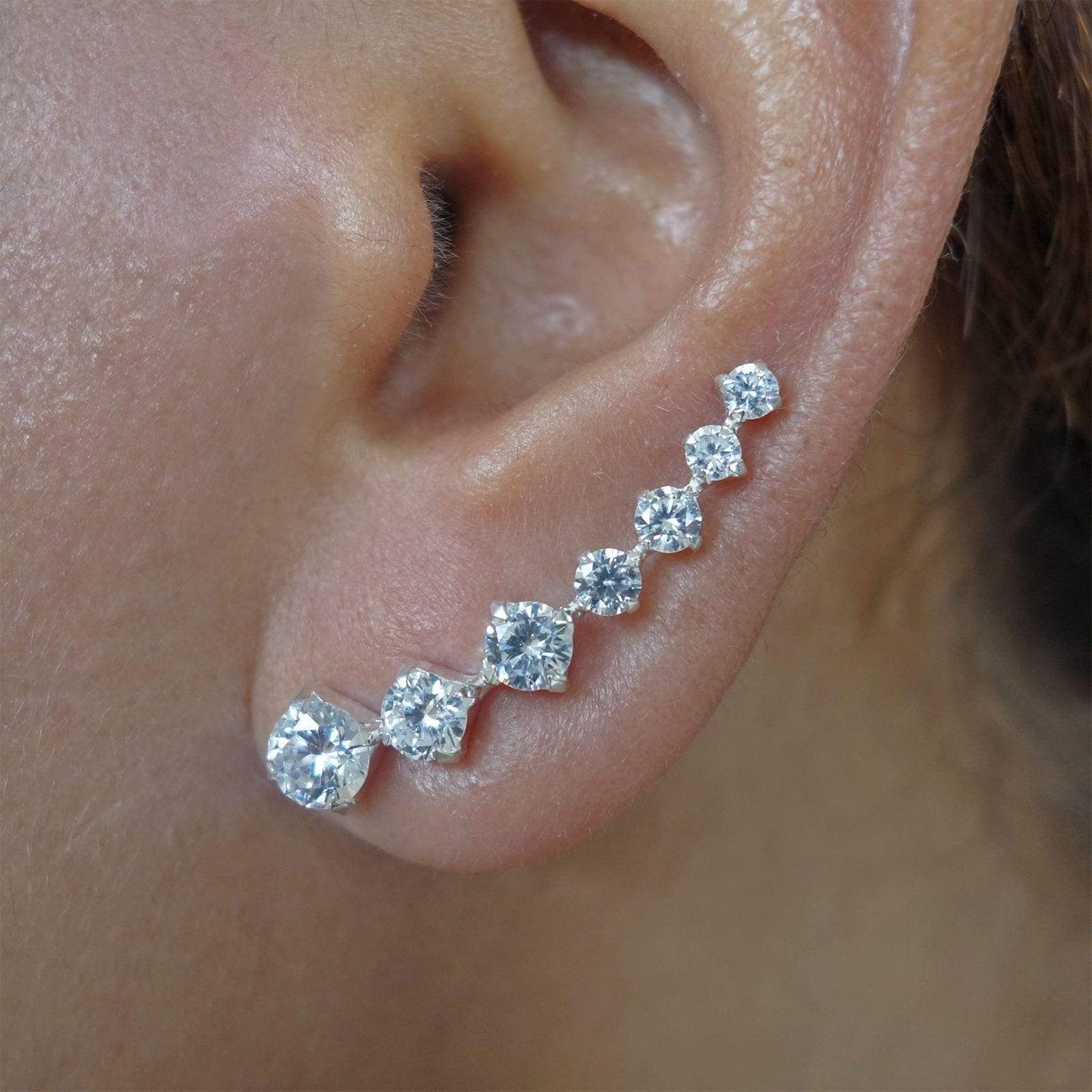 925 Sterling Silver Earrings Crystal Ear Cuff Studs Pair Ladies Girls Jewellery 925 Sterling Silver Earrings Crystal Ear Cuff Studs Pair Ladies Girls Jewellery