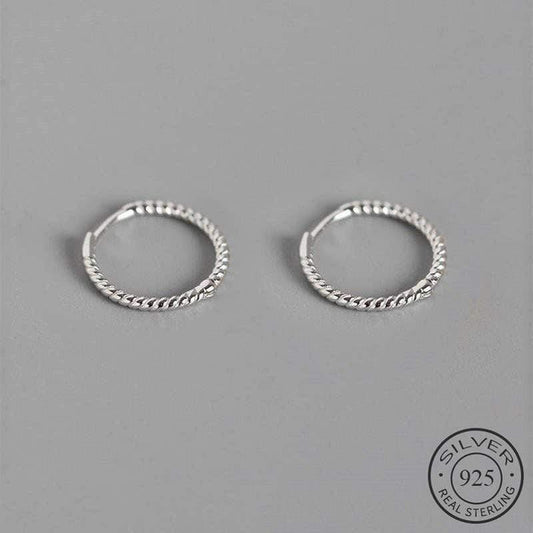 925 Sterling Silver Pattern Braided Texture Small Hoop Earrings
