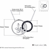 925 Sterling Silver Round Floral Pendant and Necklace Chain with Black Spinel Stones