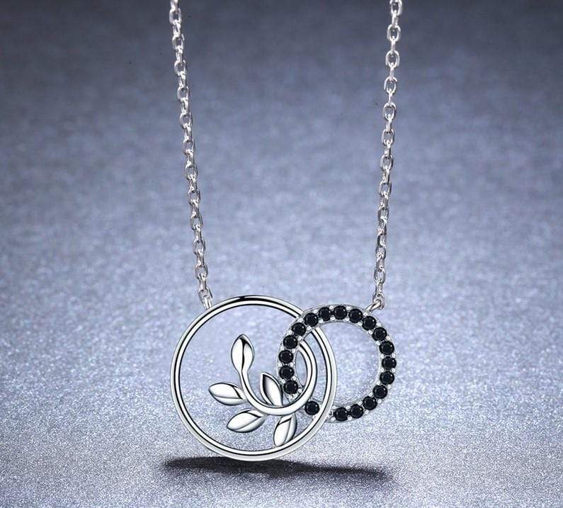 925 Sterling Silver Round Floral Pendant and Necklace Chain with Black Spinel Stones