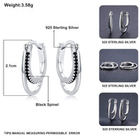 925 Sterling Silver Round Hoop Earrings Black Spinel Gemstones